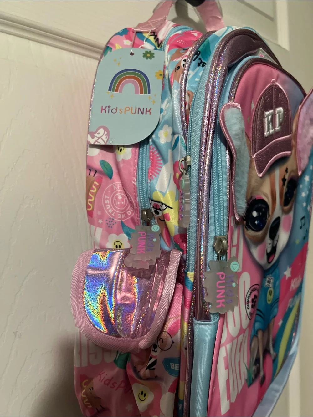 KidsPUNK Chimola Best Dog Ever Chihuahua Backpack glitter cap 3D plush ears sz L